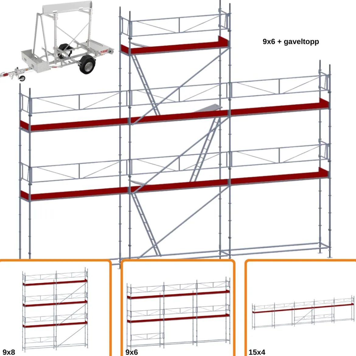 Ställningstrailer med 60m² Villapaket Modul ALU